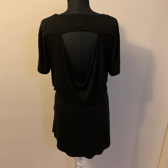 4. Cha Sor Black Shirt Dress Drawstring Waist Short Sleeve Keyhole Back Size M - Picture 8 of 8